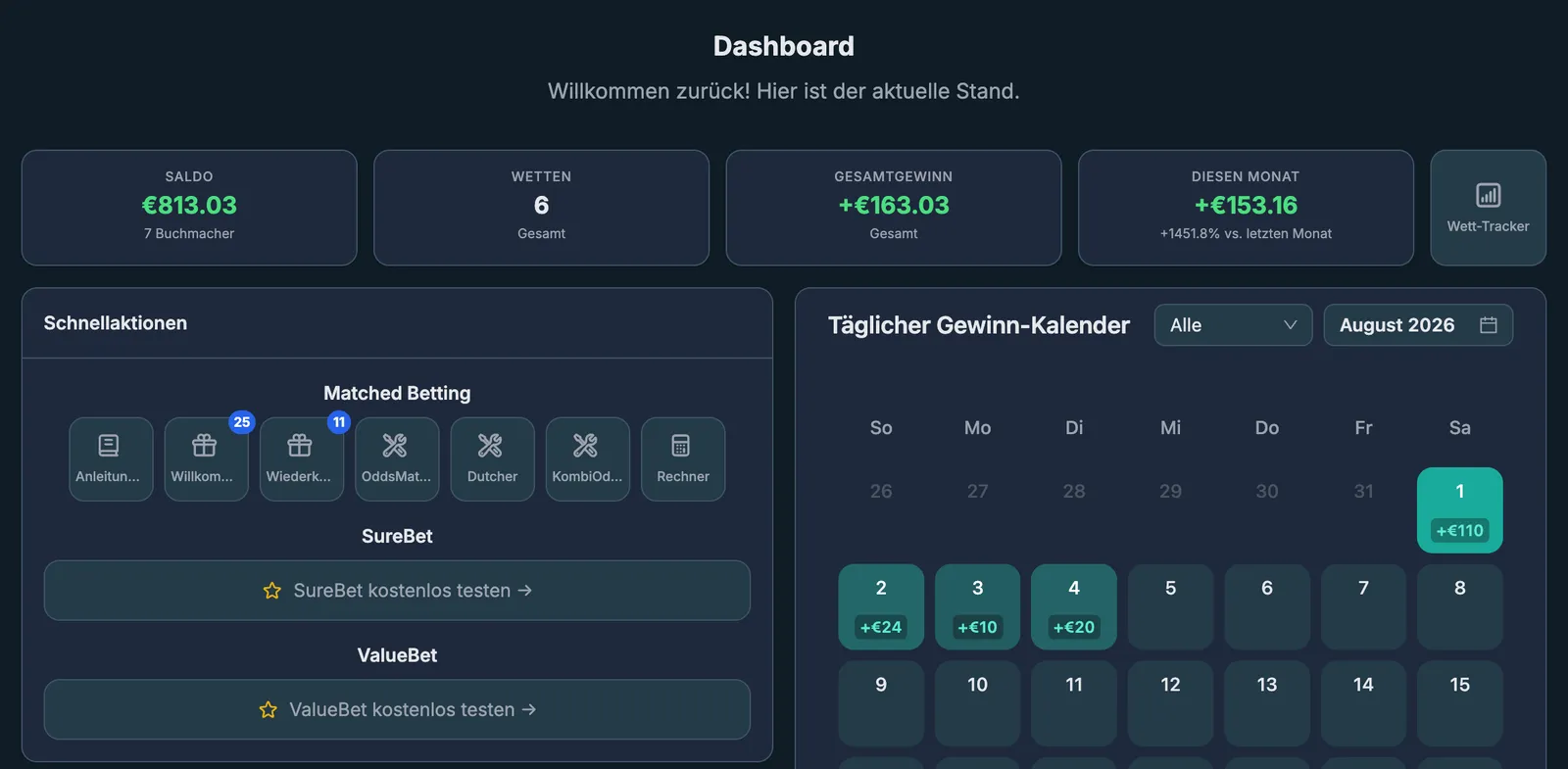 NinjaBet dashboard